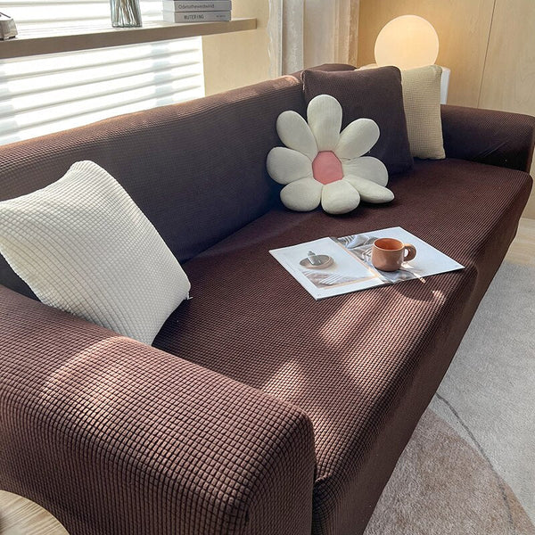 Jacquard Waterproof Brown Sofa Covers Slipcovers 1/2/3/4 Seats Solid Brown Couch Cover Sofa Covers