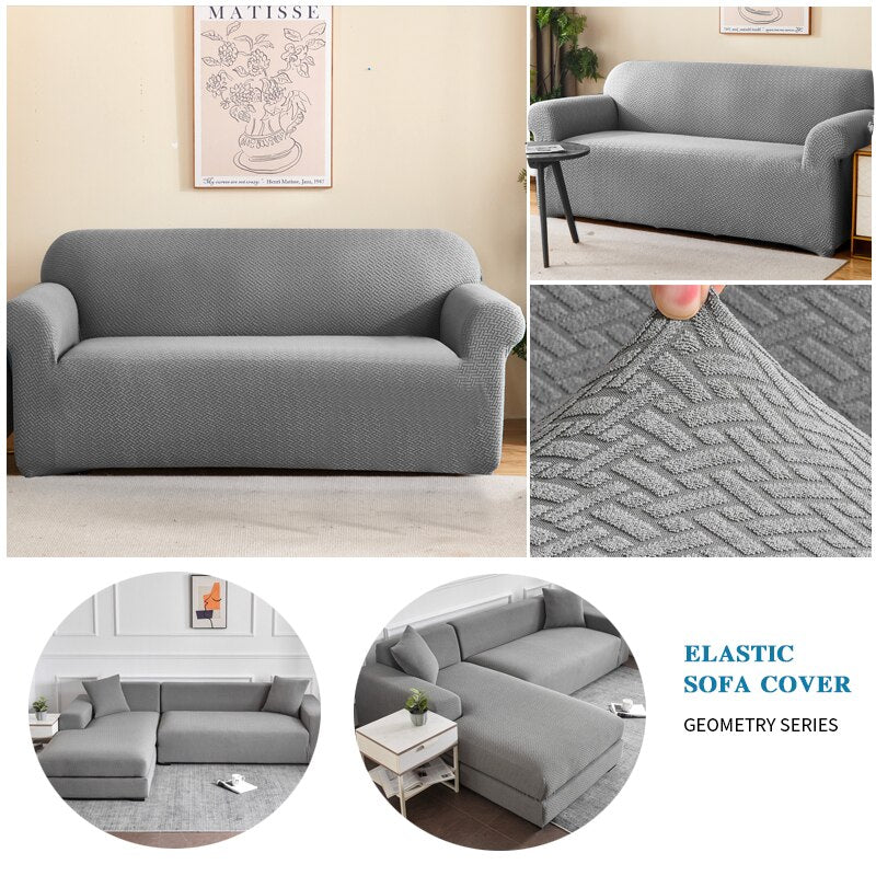 Waterproof Jacquard Sofa Covers 1/2/3/4 Seats Solid Texture Pattern Ch ...