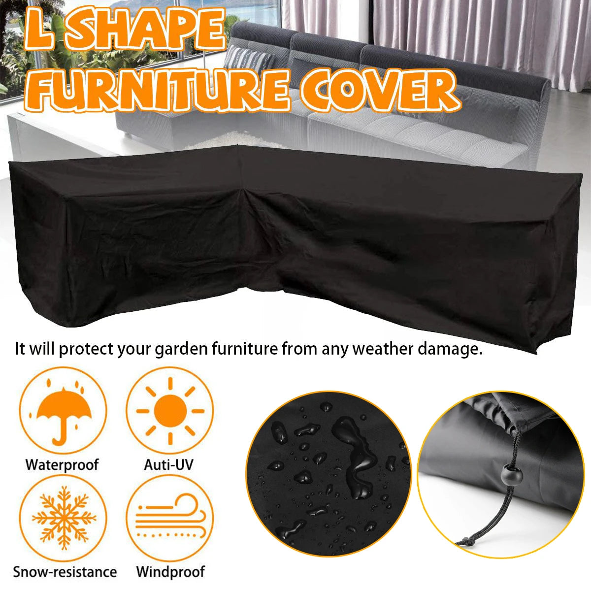 Waterproof Outdoor Patio Garden Furniture Covers L Shape Dustproof Table Chair Sofa Protective Cover Rain Snow Mildew Resistant