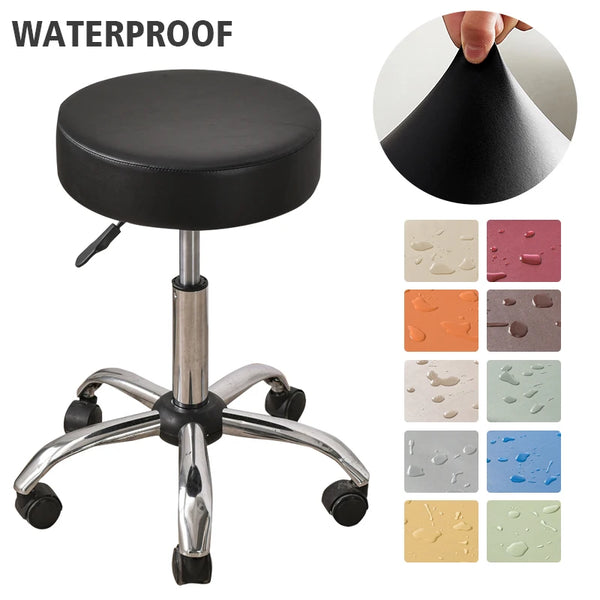 Waterproof Round Bar Stool Chair Seat Cover with Elastic Swivel Chair  Barstool Washable PU Leather Bar Stool Cover