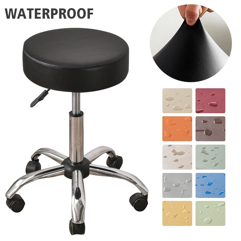 Waterproof Round Bar Stool Chair Seat Cover with Elastic Swivel Chair  Barstool Washable PU Leather Bar Stool Cover