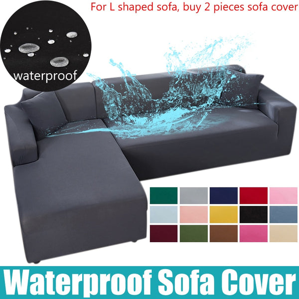 Waterproof Sofa Cover 1/2/3/4 Seater Corner Sofa Cover for Living Room Elastic Solid L Shaped Corner Sofa Cover