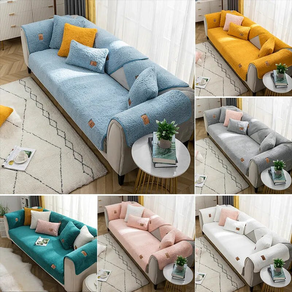 Winter Lamb Wool Sofa Towel Sofa Covers For Living Room Thicken Plush Soft And Smooth Sofa Cover Modern Anti-slip Couch Cover