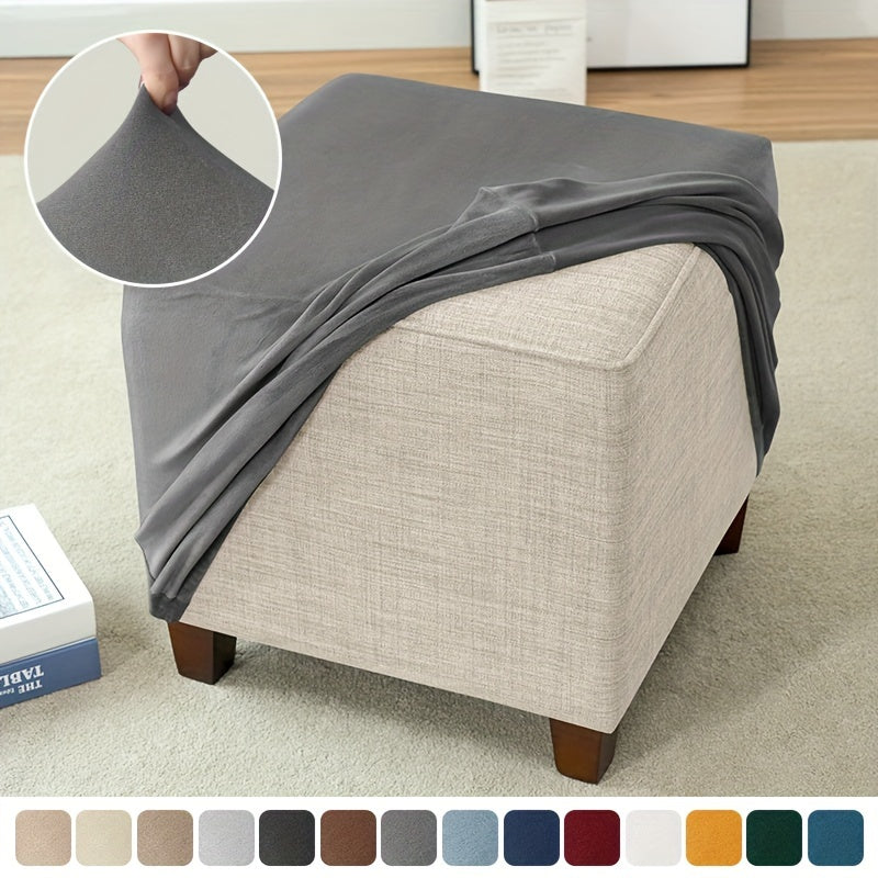 Stretchable Velvet Square Ottoman Cover Footstool Cover - Modern Design With Elastic Closure, Machine Washable