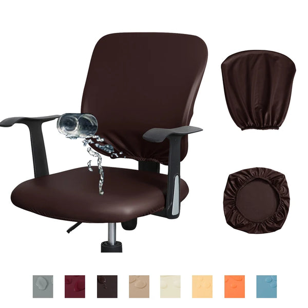 Waterproof Soft PU Leather Material Office Chair Covers Desk Chair Seat Back Covers Water Resistant Computer Chair Slipcover