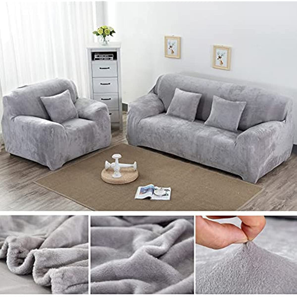 Thick Sofa Covers 1/2/3 Seater Pure Color Velvet Sofa Cover Protector Velvet Easy Fit Elastic Fabric Stretch Couch Slipcover