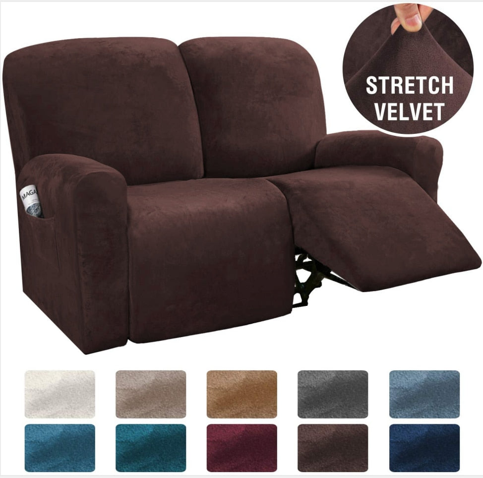 6Pcs/Set Velvet  Recliner Sofa Covers Velvet Stretch High Grade Reclining Couch Covers For 2 Cushion Sofa Home Decor Covers Fit Soft Washable