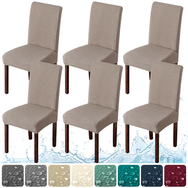 Waterproof Dining Chair Covers Jacquard Solid Chair Slipcover Hotel Banquet Home Kitchen Stretch Spandex Chair Case