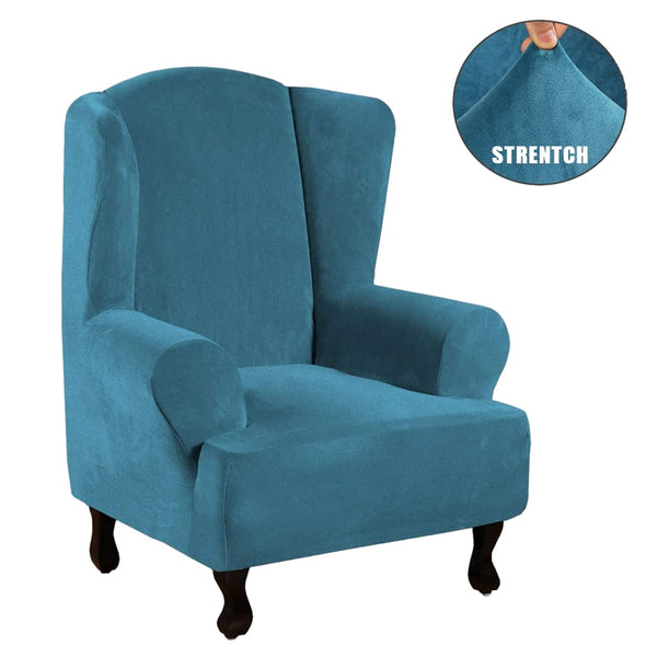 Velvet Elastic Wing Armchair Slipcover Velvet Plush Wing Back Chair Sofa Cover Plush Stretch Washable Removeble Furniture Protector