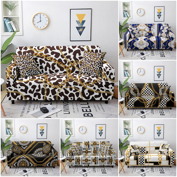 Golden Chains Pattern Luxury Sofa Covers Slipcover Covers for Living Room Stretch Slipcovers Sectional Couch Cover L Shape Corner Sofa Cover