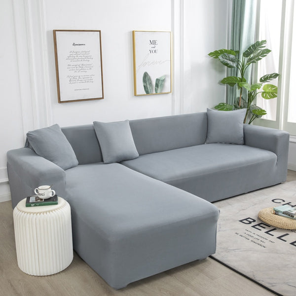 Grey Plain Color Elastic Corner Furniture Stretch Sofa Cover Need Order 2Piece Sofa Cover If L-style Fundas Sofas Con Chaise Longue Case for Sofa
