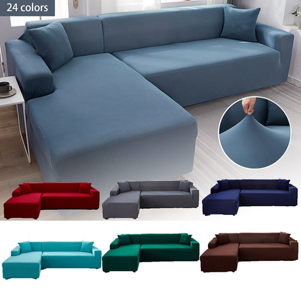 Stretch Sofa Cover Solid Color L Shape Protection Chaise Longue Covers Elastic Corner Sectional Sofa Cover 1/2/3/4 Seater Covers