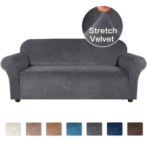 High Grade Velvet Stretch Sofa Cover Couch Slipcover Furniture Protector Case Sofa Cover Elastic 1/2/3/4 Seater Couch Cover Settee Seat Slipcovers