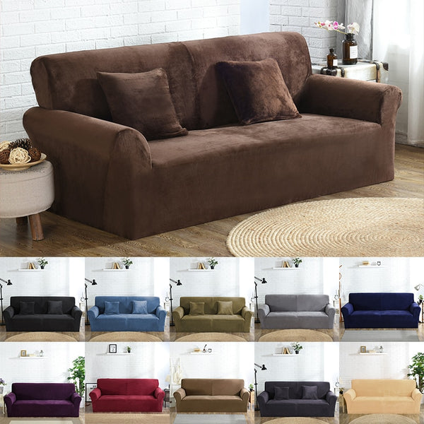 High Quality Velvet Plush Sofa Cover Elastic Stretch Sectional Couch Cover Elastic Case Sofa Slipcover Stretch 1/2/3/4 Seater Settee Slipcover