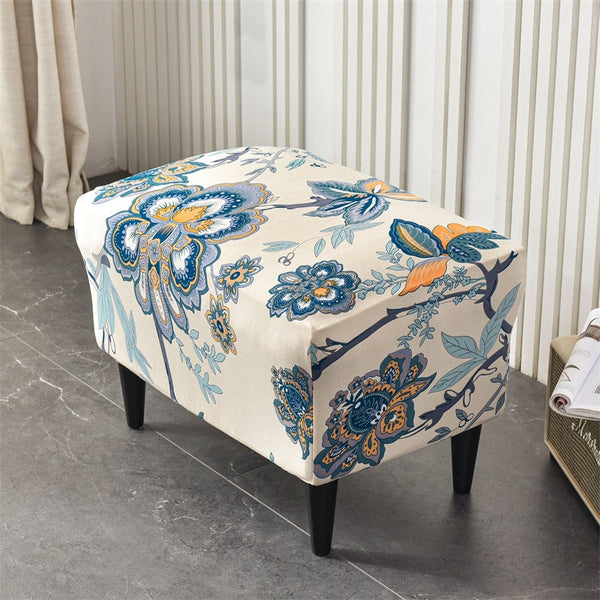 Printed Footstool Cover Stretch Spandex Wingback Sofa Cover Removable Footstool Case