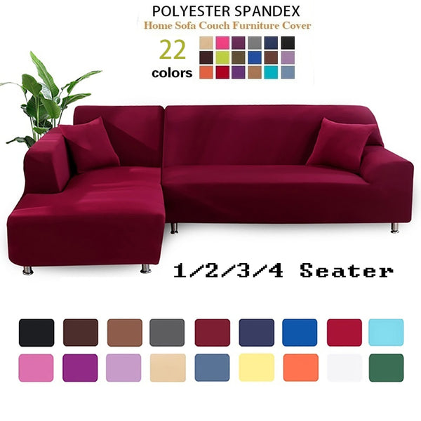 Solid Color Elastic Sofa Cover Cotton All-inclusive Stretch Sofa Cover Sofa L-Style Sofa Case 1/2/3/4 Seats Couch Slipcovers Furniture Protector