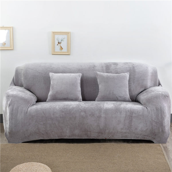 Thicken Plush Elastic Sofa Covers Sectional Corner Furniture Slipcover Couch Cover 1/2/3 Seater Solid Color Plush Sofa Cover Plush Thicken Sofa Cover