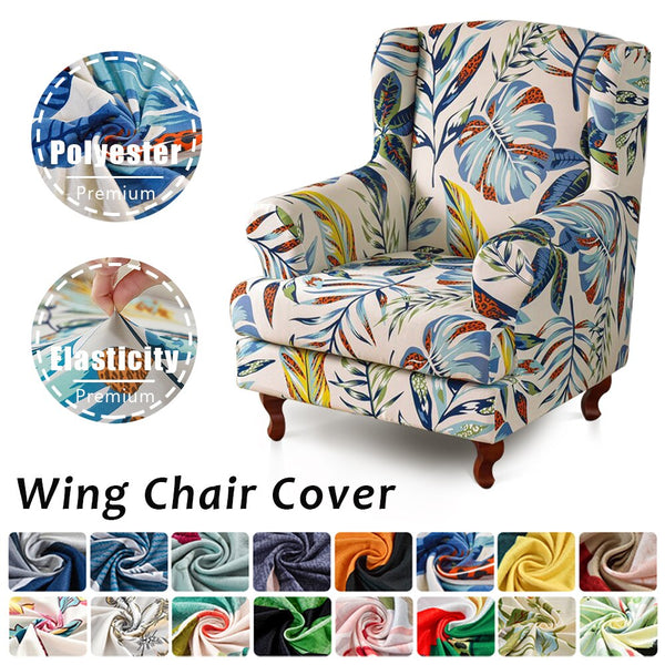 Tropical Leaves Printed Wing Back Chair Cover For Living Room Stretch Removable Armchair Sofa Cover With Seat Cushion Cover