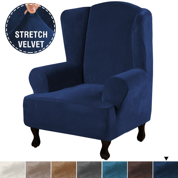 High Grade Velvet Fabric Sofa Wing Chair Cover Stretch Single Chair Cover Wing Back Armchair Protector Cover Furniture Stretch Thick Cover