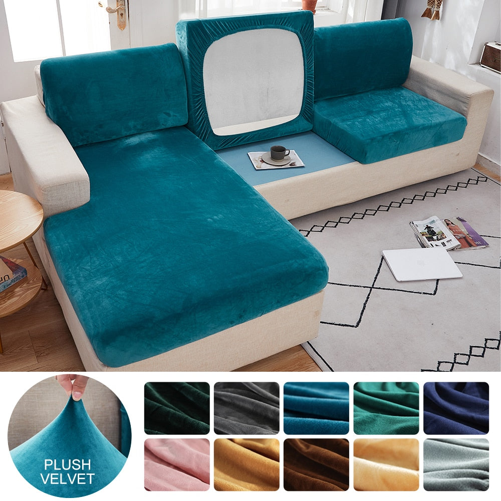 Velvet Sofa Cushion Cover Elastic Plush Cushion Cover Corner Couch Cover Stretch 1/2/3/4 Seater Sofas Case Seat Slipcover Couch Cushion Cover