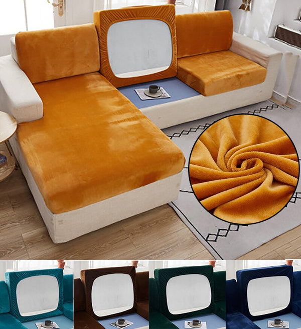 Velvet Sofa Seat Covers Plush Cushion Cover Thick Soft Stretch Couch Slipcover Funiture Protector Corner Sofa 1/2/3 Seats Couch Cushion Cover