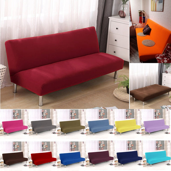 Solid Color Folding Sofa Bed Cover Sofa Covers Spandex Stretch Elastic Material Double Seat Cover Slipcovers Armless Cover